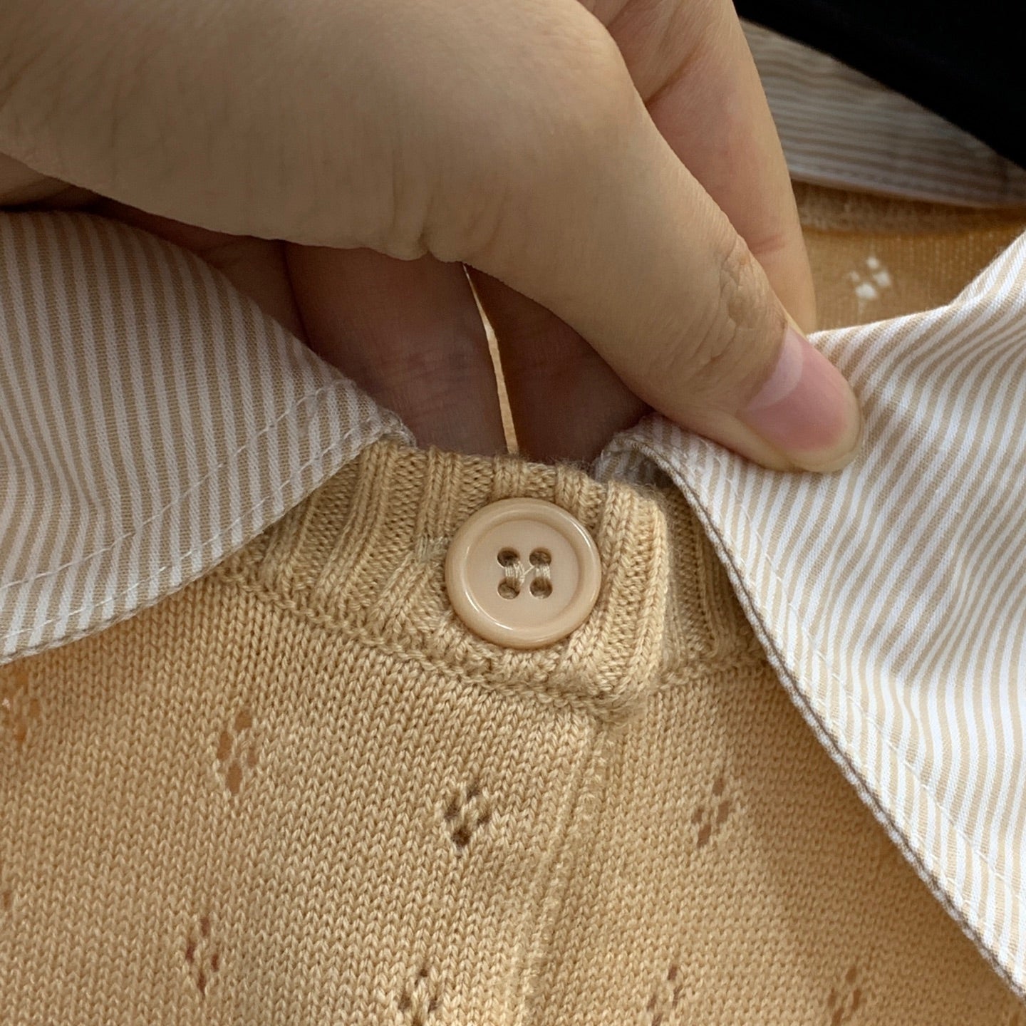 26SS NEW Striped collar button fly long-sleeved knitted cardigan
