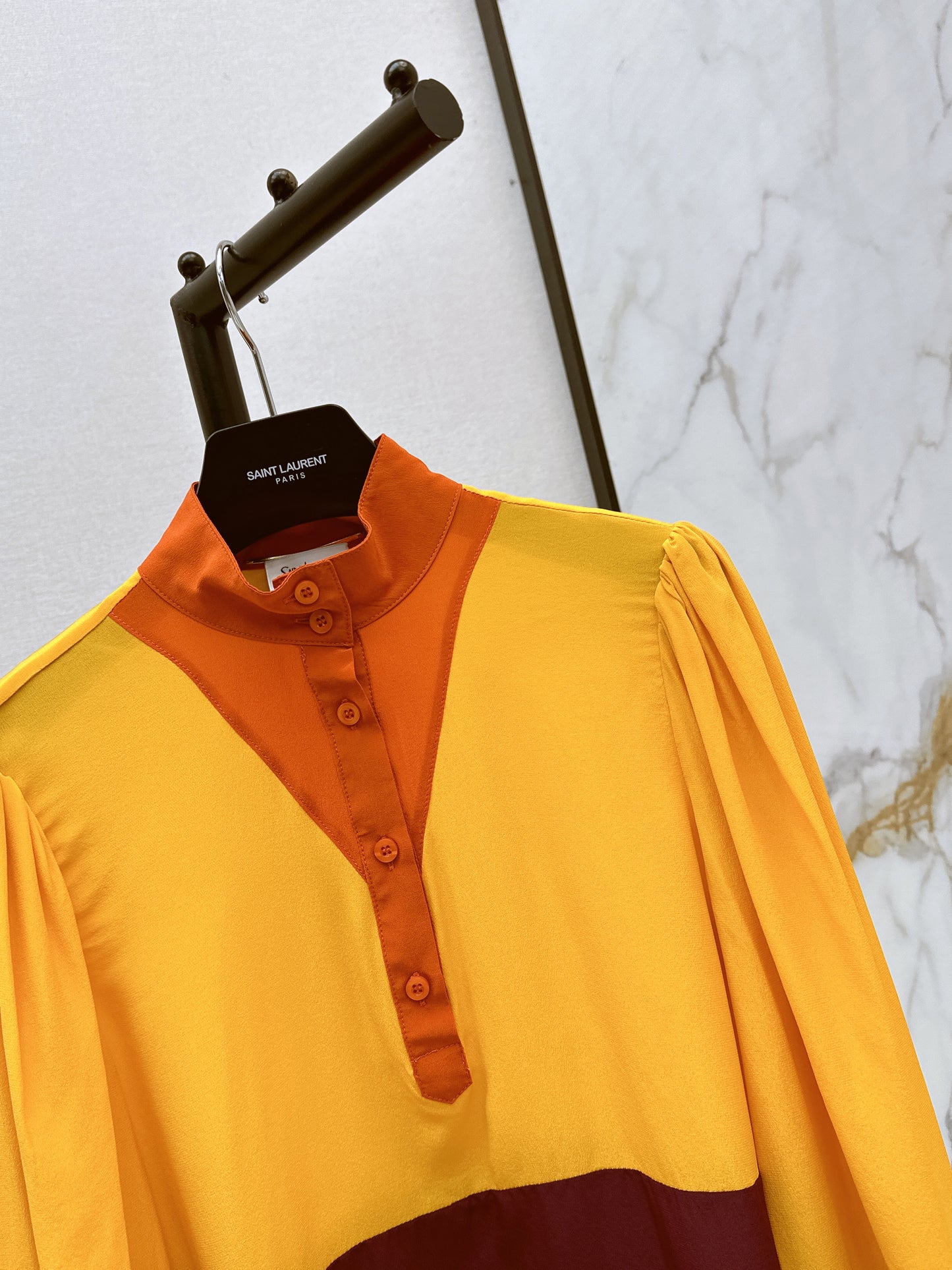 🔥Highest Quality🔥26SS NEW catwalk style 🖤Heavy silk crepe de chine patchwork small stand collar shirt