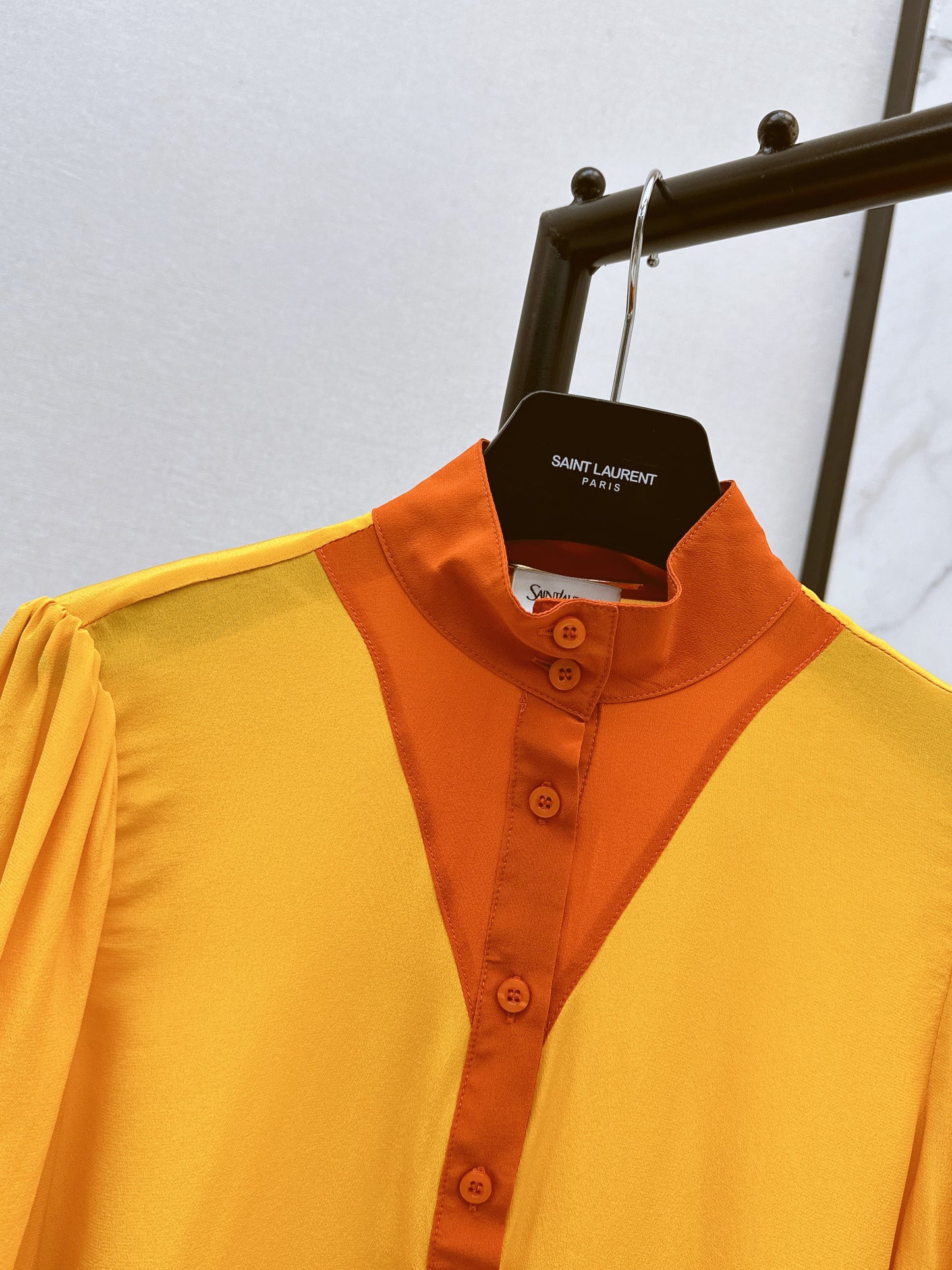 🔥Highest Quality🔥26SS NEW catwalk style 🖤Heavy silk crepe de chine patchwork small stand collar shirt