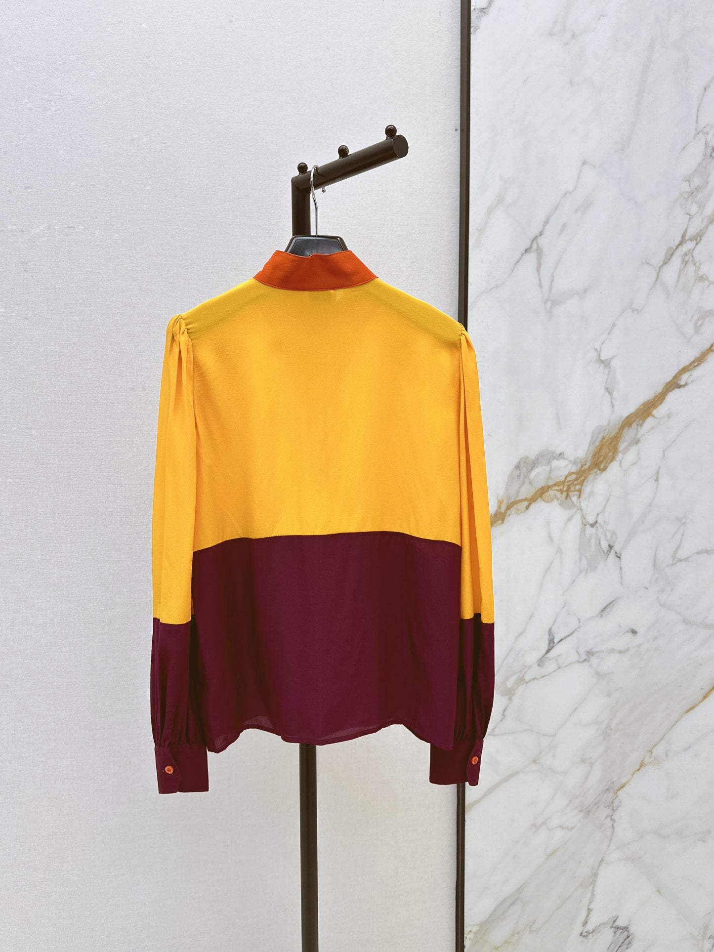 🔥Highest Quality🔥26SS NEW catwalk style 🖤Heavy silk crepe de chine patchwork small stand collar shirt