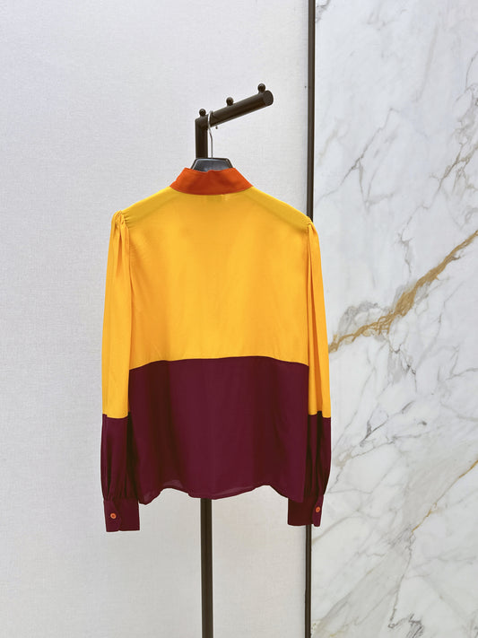 🔥Highest Quality🔥26SS NEW catwalk style 🖤Heavy silk crepe de chine patchwork small stand collar shirt