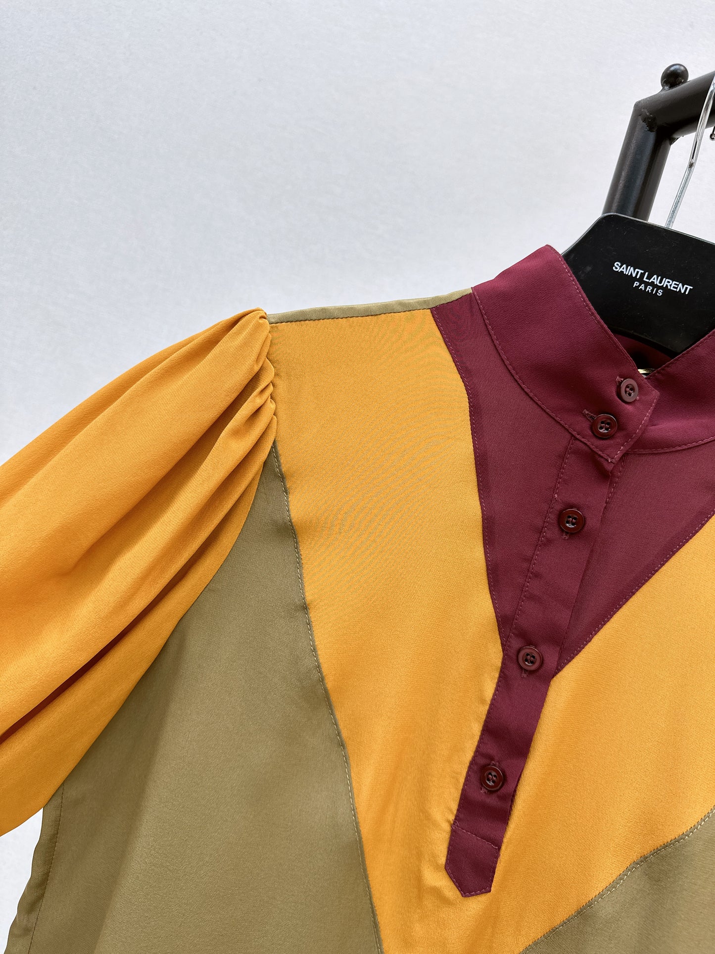 🔥Highest Quality🔥26SS NEW catwalk style 🖤Heavy silk crepe de chine patchwork small stand collar shirt