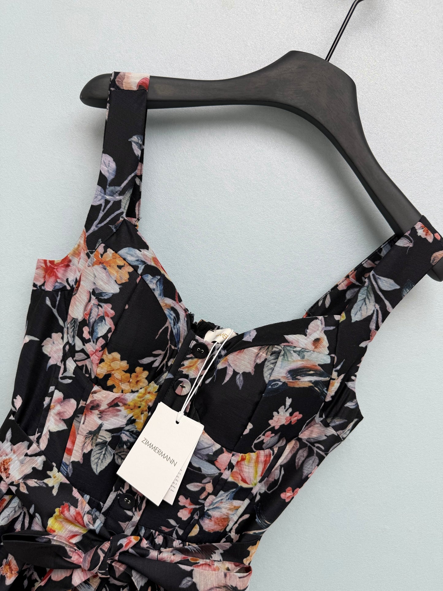 26SS NEW flower and bird print suspender dress