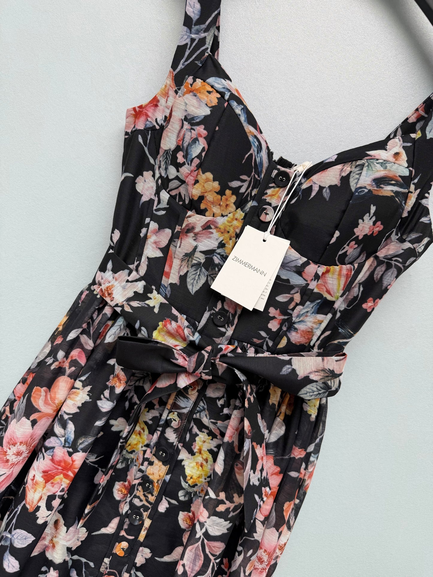 26SS NEW flower and bird print suspender dress