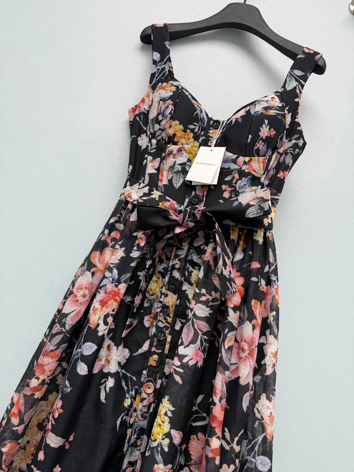 26SS NEW flower and bird print suspender dress