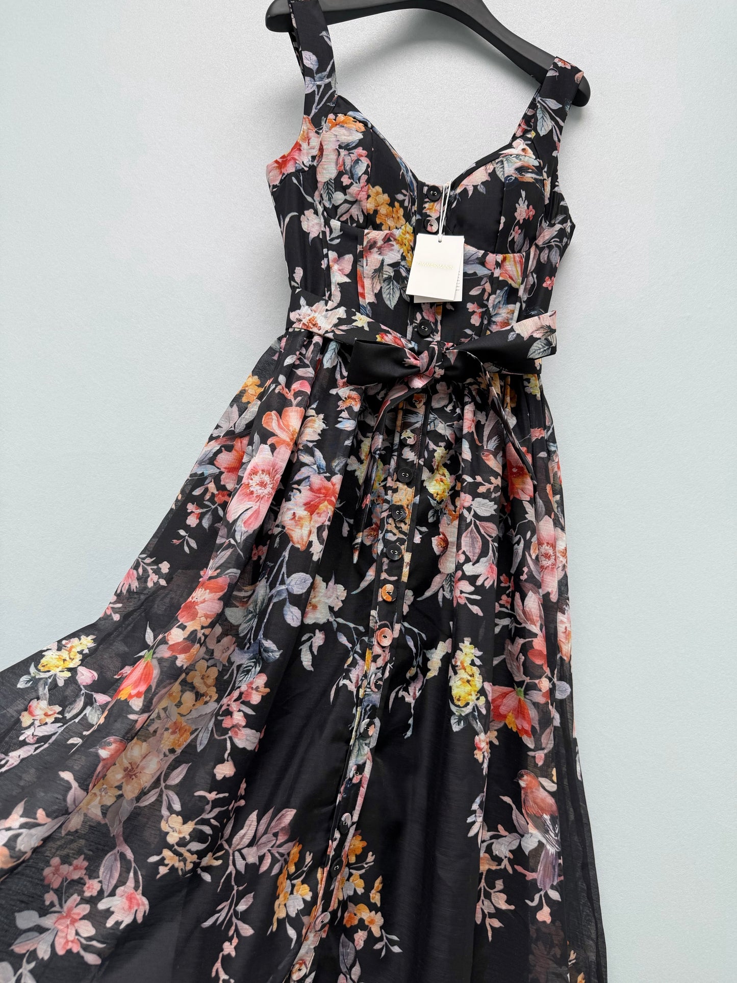 26SS NEW flower and bird print suspender dress