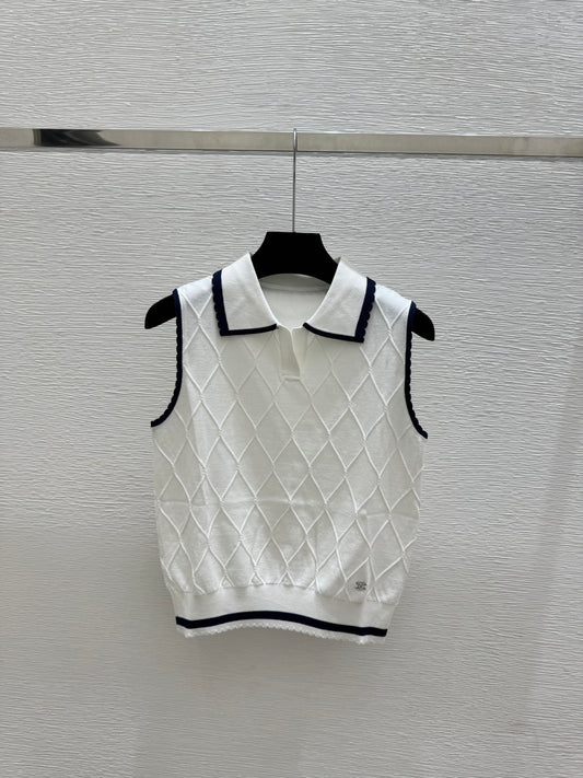 26SS NEW contrasting lapel diamond grid knitted vest