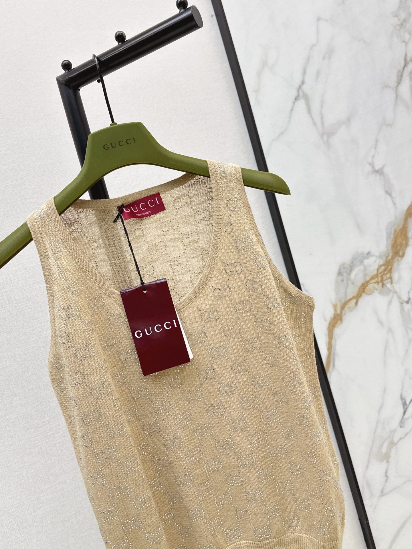 26SS NEW GG Sparkling Luxury Crystal Diamond Knitted Tank Top