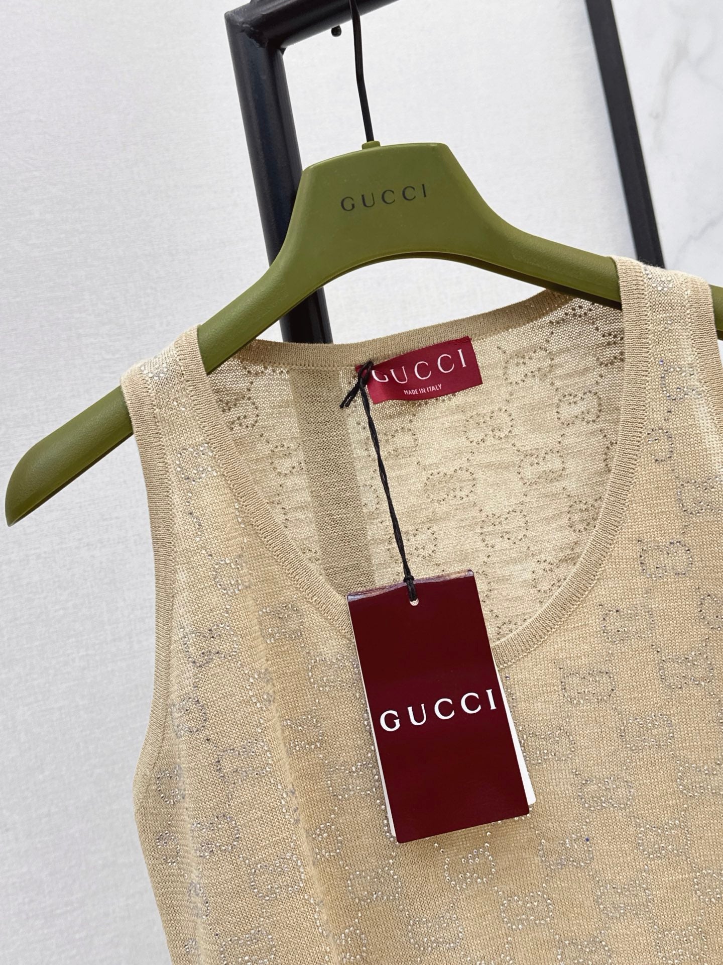 26SS NEW GG Sparkling Luxury Crystal Diamond Knitted Tank Top