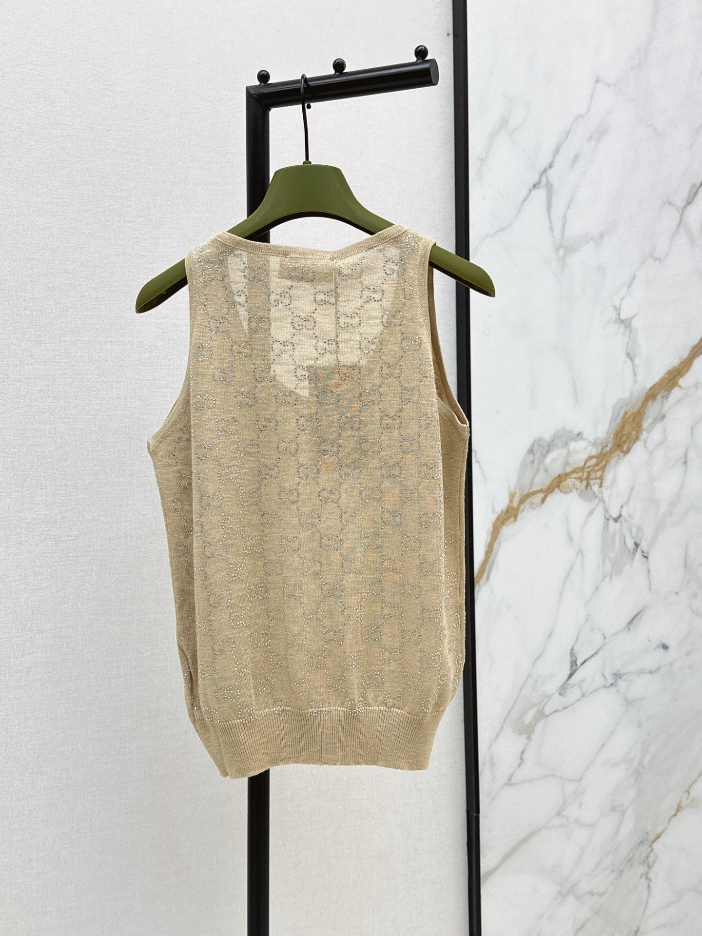 26SS NEW GG Sparkling Luxury Crystal Diamond Knitted Tank Top