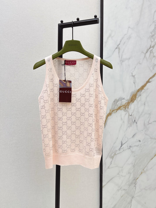 26SS NEW GG Sparkling Luxury Crystal Diamond Knitted Tank Top