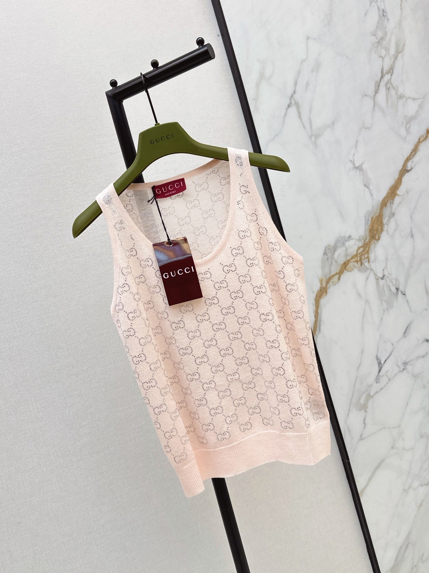 26SS NEW GG Sparkling Luxury Crystal Diamond Knitted Tank Top