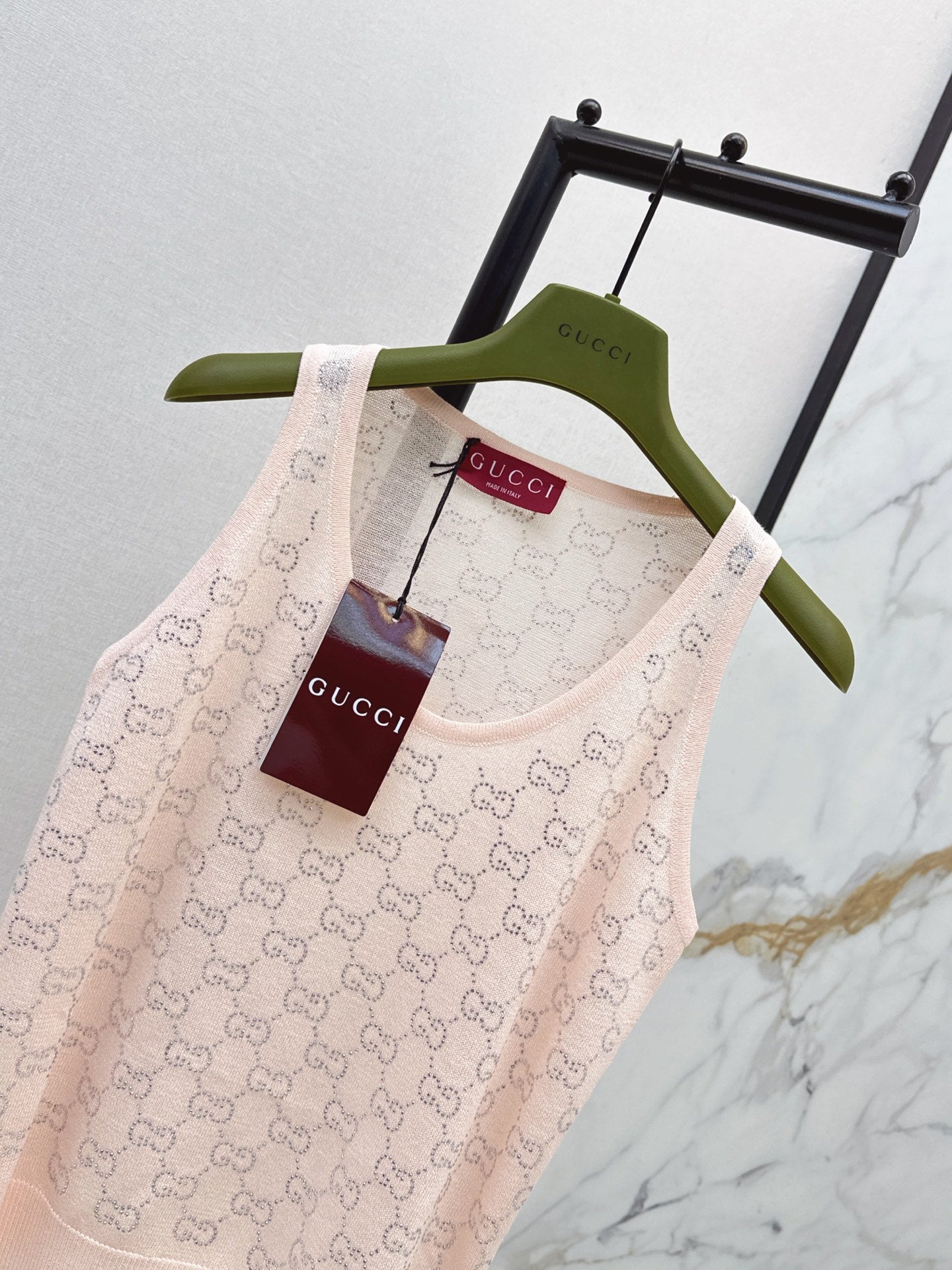 26SS NEW GG Sparkling Luxury Crystal Diamond Knitted Tank Top