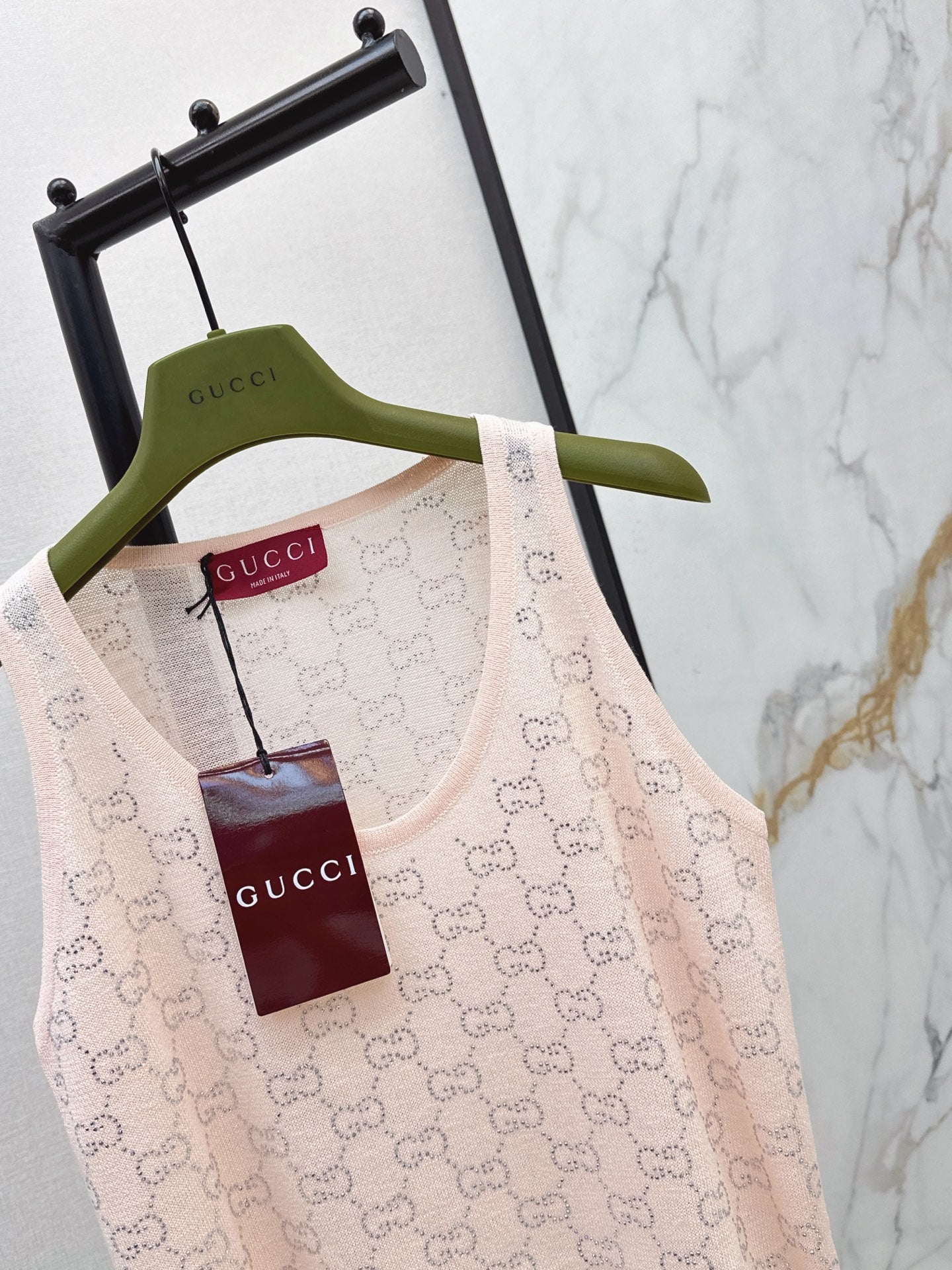 26SS NEW GG Sparkling Luxury Crystal Diamond Knitted Tank Top