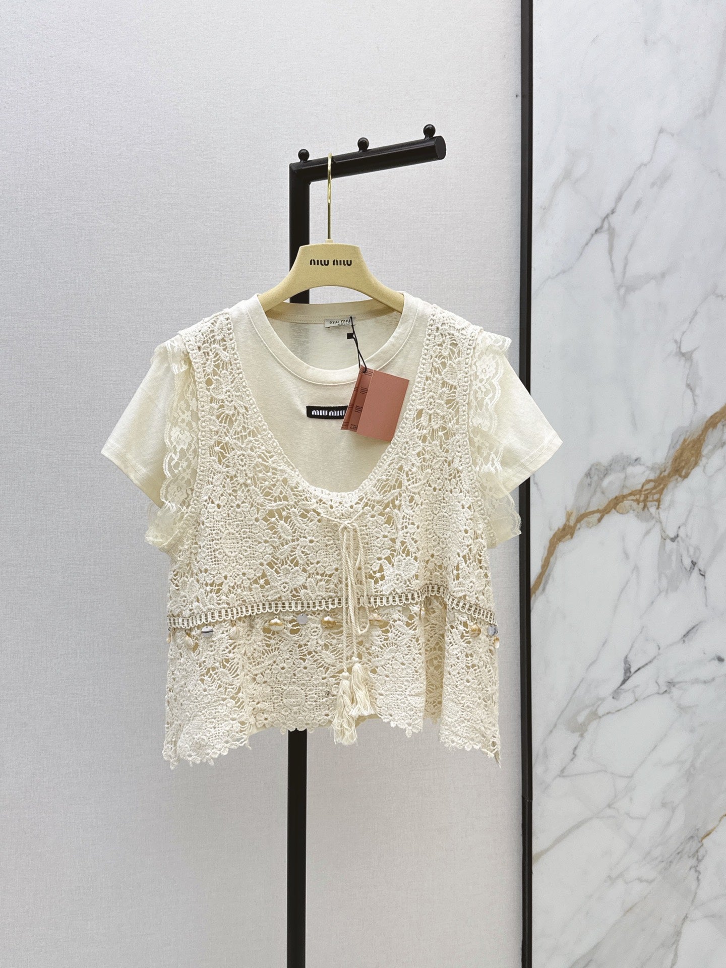26SS NEW Bohemian style crochet vest two-piece set