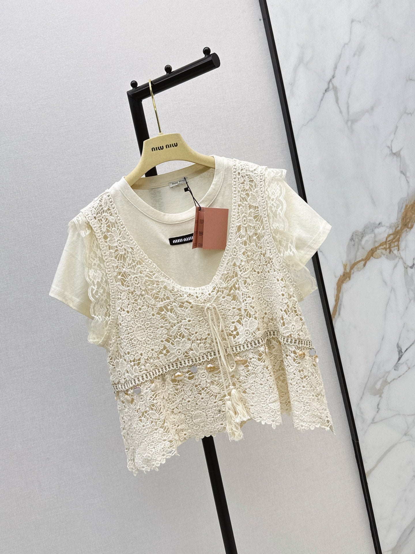 26SS NEW Bohemian style crochet vest two-piece set
