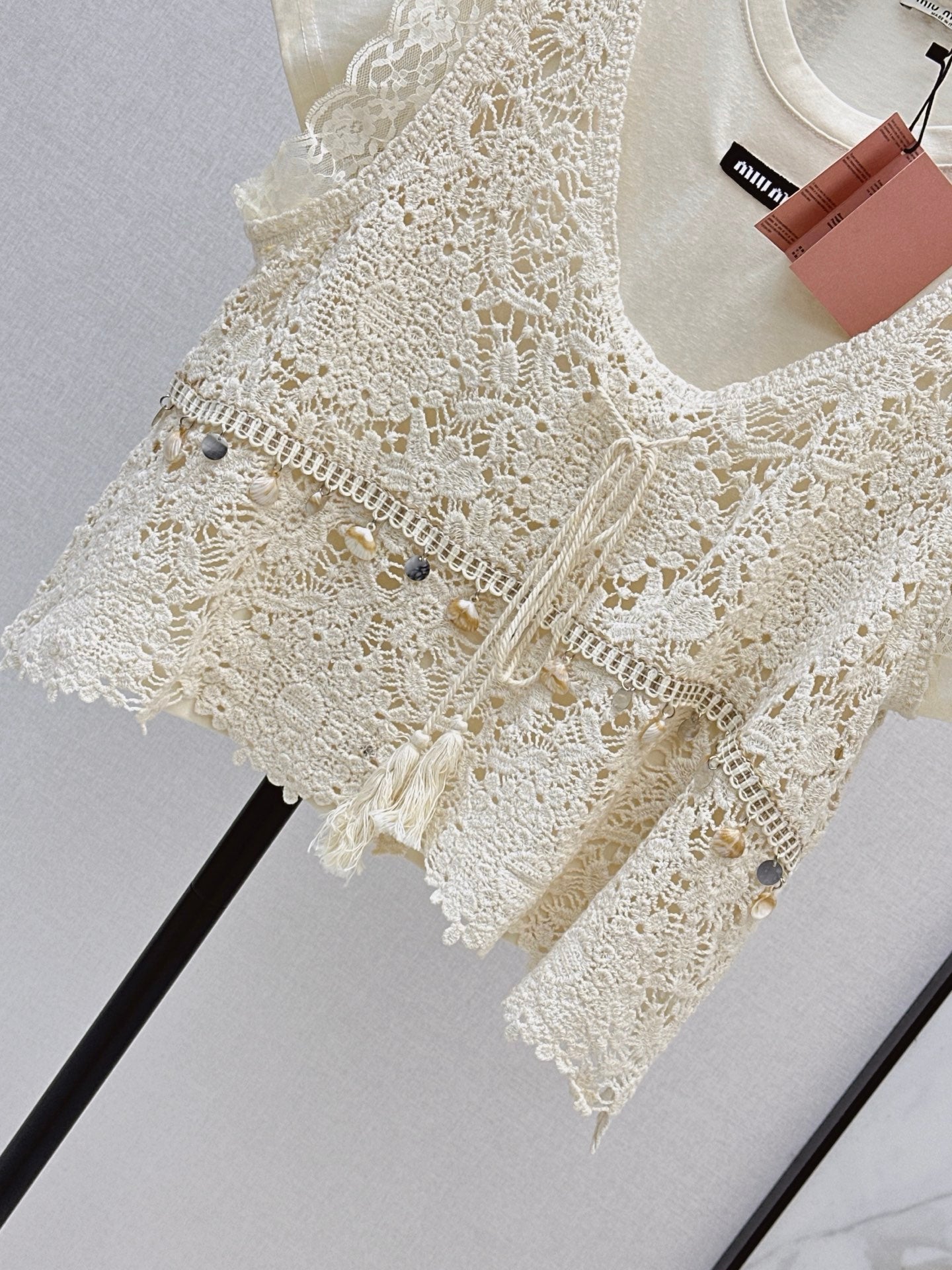 26SS NEW Bohemian style crochet vest two-piece set