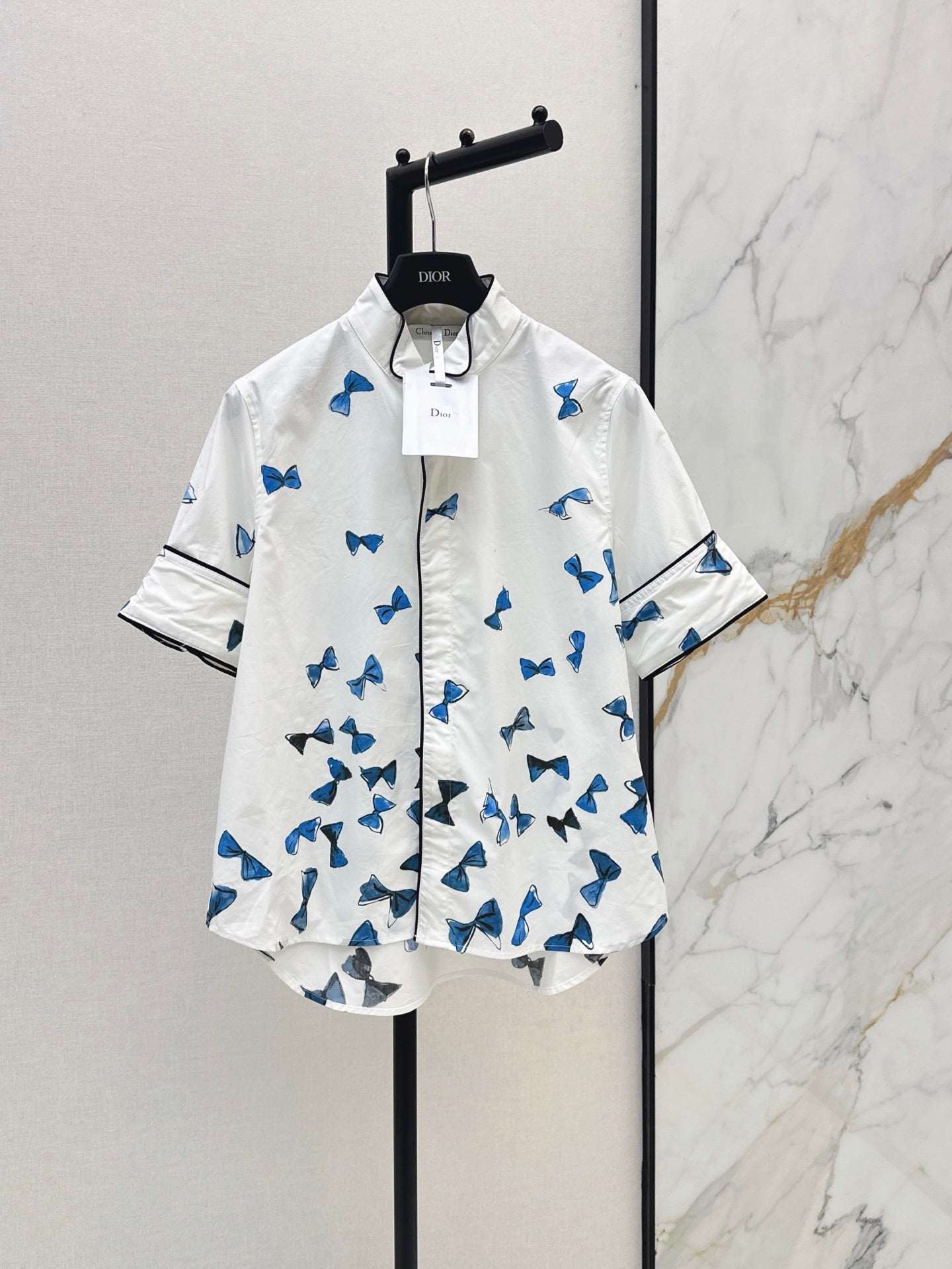 26SS NEW vacation series bow printed short sleeved shirt
