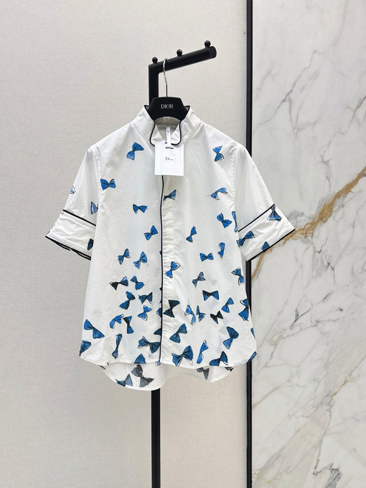 26SS NEW vacation series bow printed short sleeved shirt