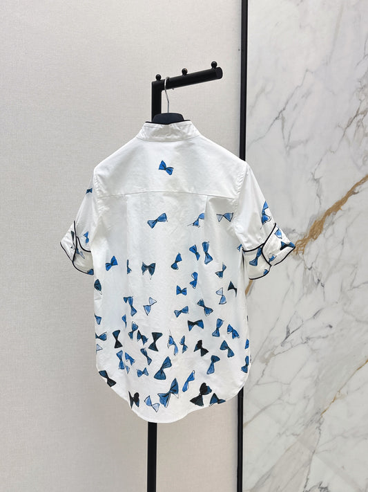 26SS NEW vacation series bow printed short sleeved shirt