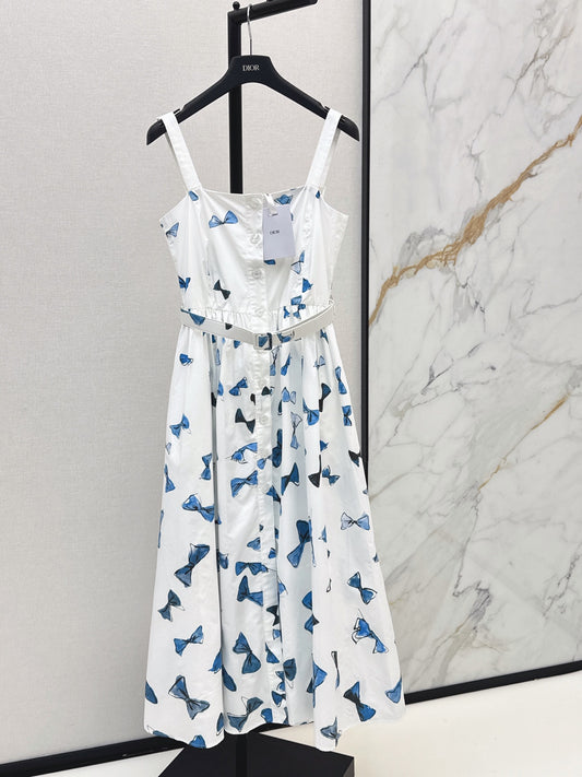 26SS NEW Butterfly Pattern Printed Strap Long Dress