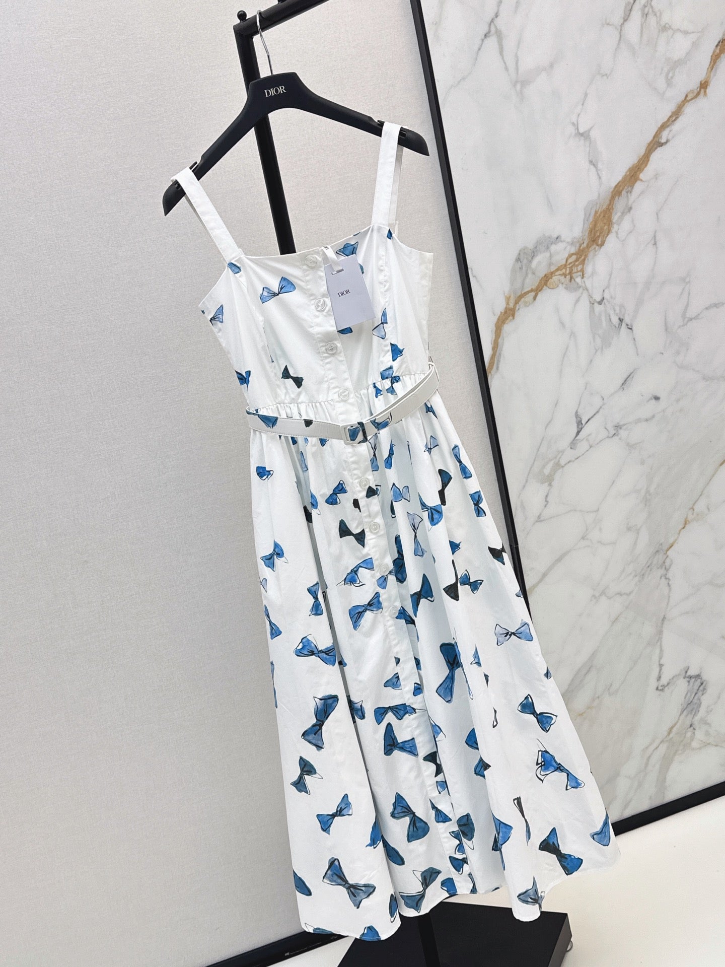 26SS NEW Butterfly Pattern Printed Strap Long Dress