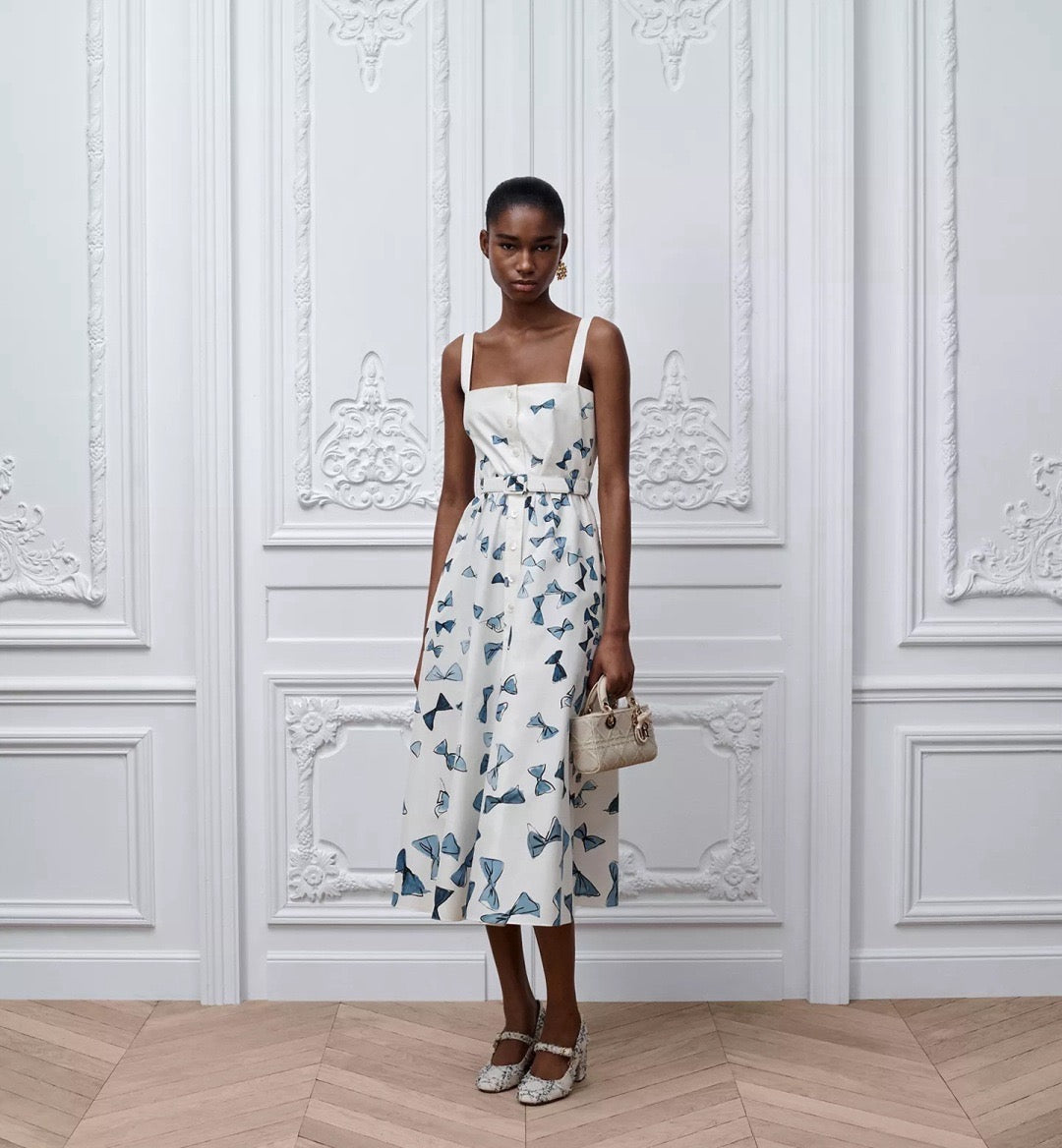 26SS NEW Butterfly Pattern Printed Strap Long Dress