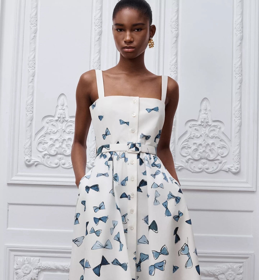 26SS NEW Butterfly Pattern Printed Strap Long Dress