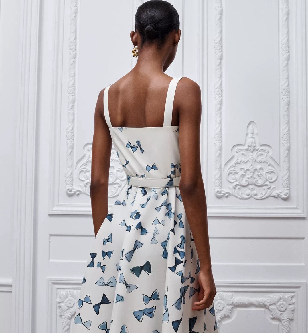 26SS NEW Butterfly Pattern Printed Strap Long Dress