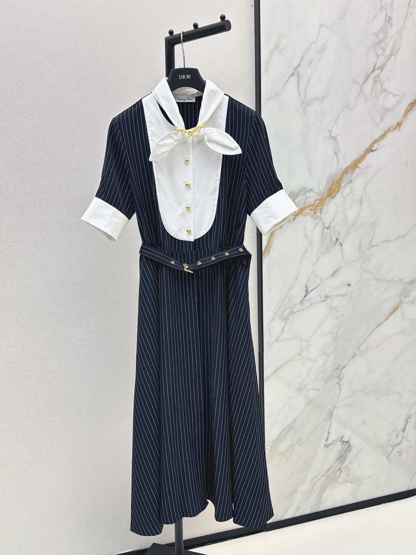 26SS NEW striped patchwork contrasting long dress