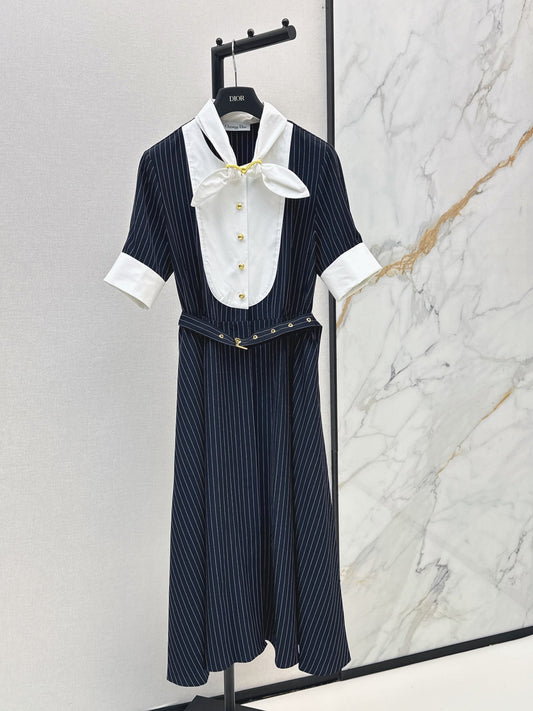 26SS NEW striped patchwork contrasting long dress