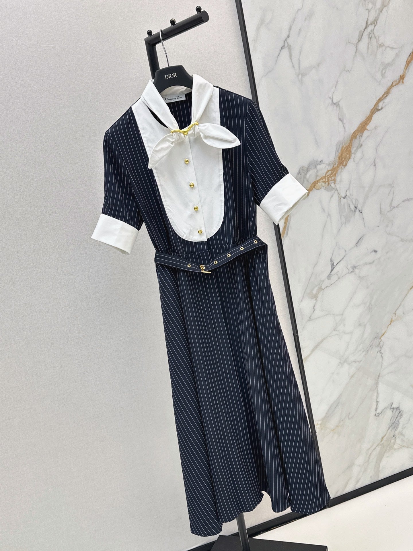 26SS NEW striped patchwork contrasting long dress