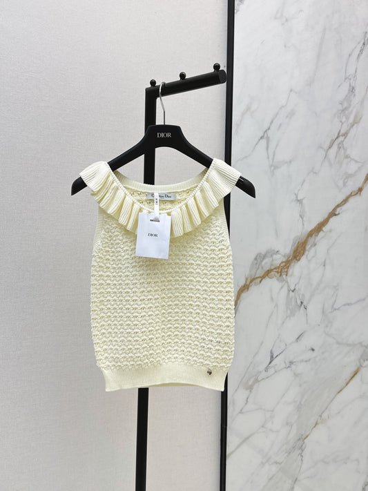 26SS NEW Ruffled Collar Openwork Crochet Vest