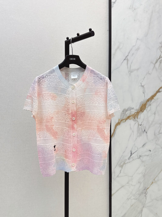 26SS NEW Gradient Round Neck Short Sleeve Knit Cardigan