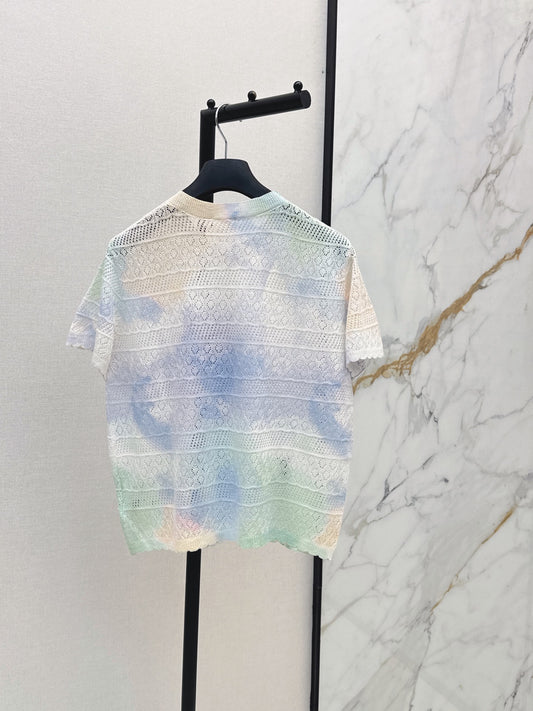 26SS NEW Gradient Round Neck Short Sleeve Knit Cardigan