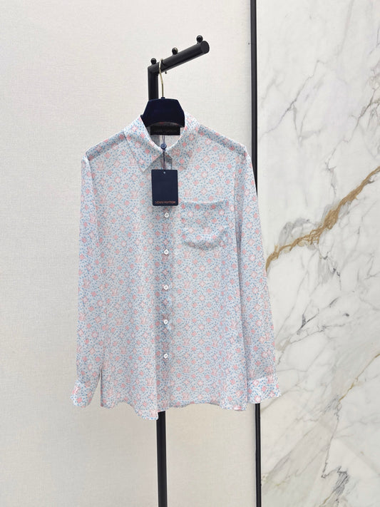 26SS NEW Logo Print Loose-fitting Morandi Color Shirt 🩵 Slightly Sheer
