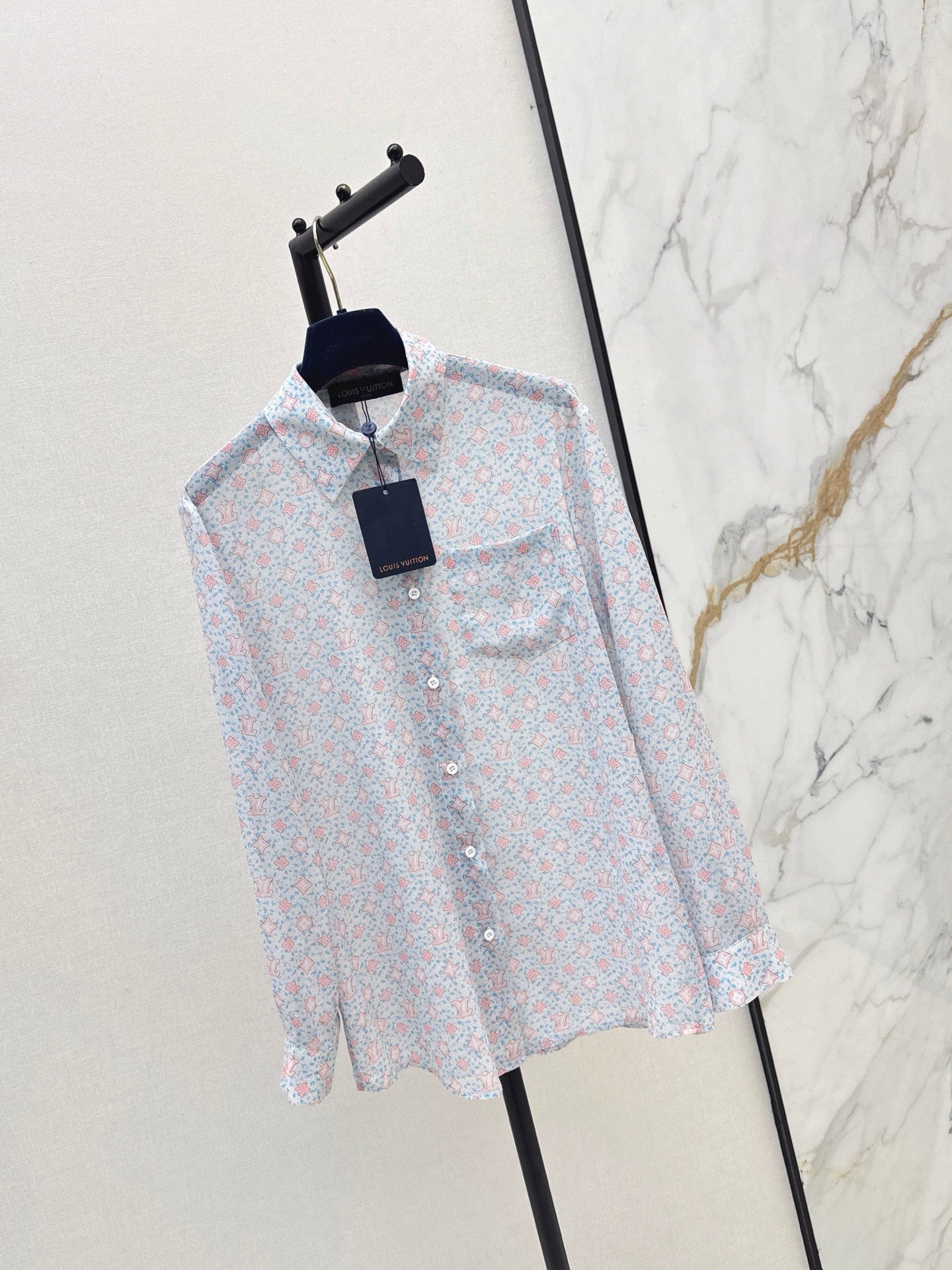 26SS NEW Logo Print Loose-fitting Morandi Color Shirt 🩵 Slightly Sheer