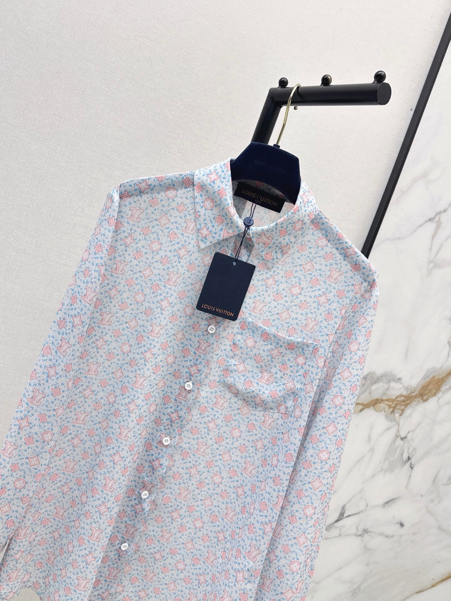26SS NEW Logo Print Loose-fitting Morandi Color Shirt 🩵 Slightly Sheer