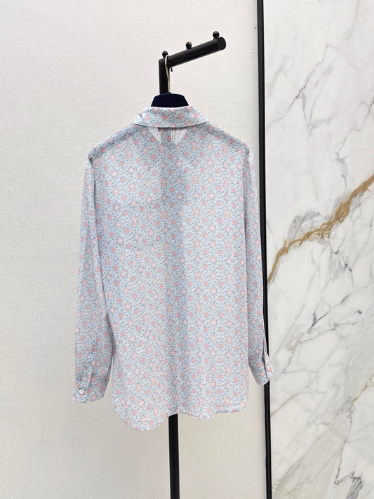 26SS NEW Logo Print Loose-fitting Morandi Color Shirt 🩵 Slightly Sheer