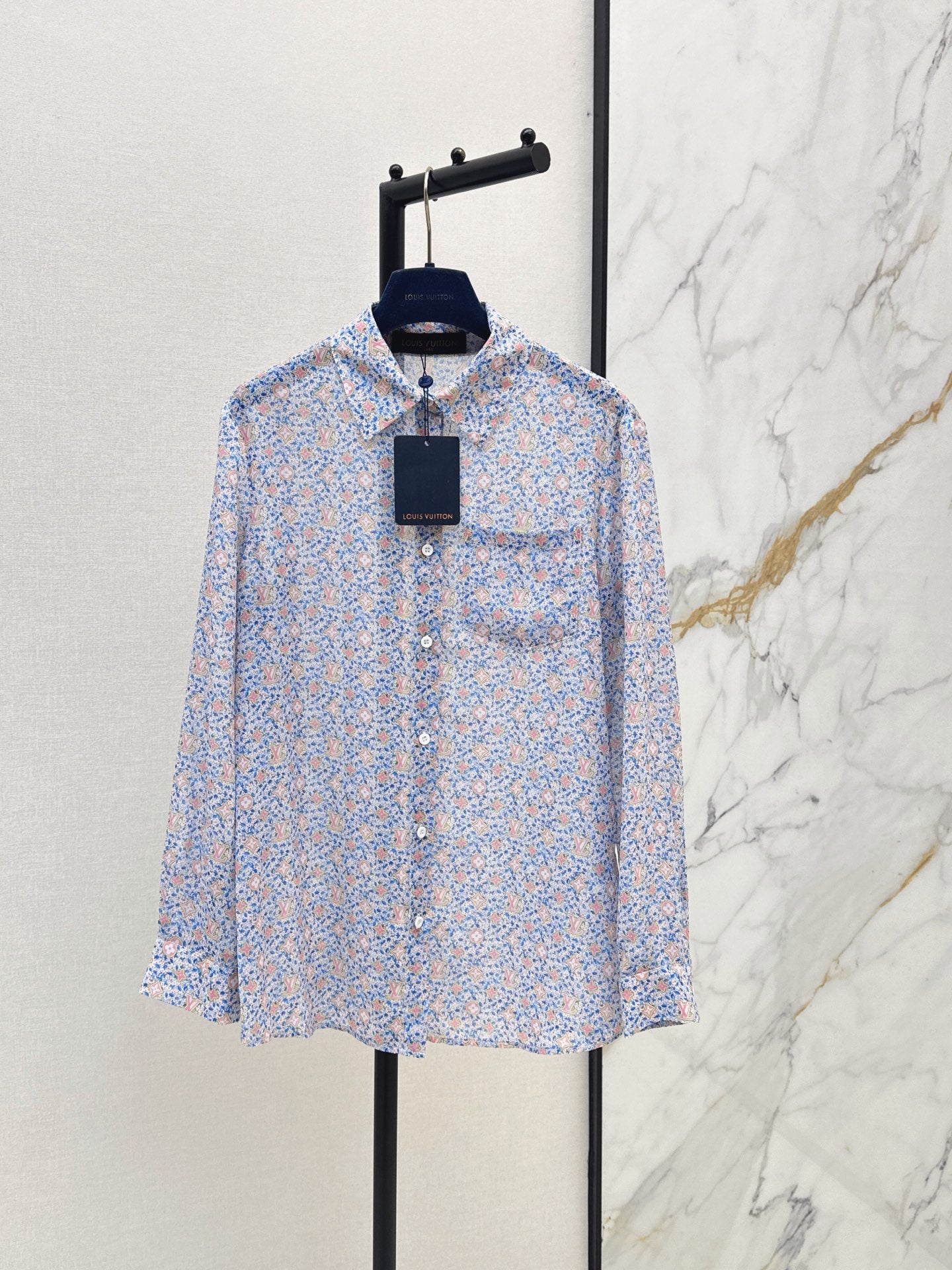 26SS NEW Logo Print Loose-fitting Morandi Color Shirt 🩵 Slightly Sheer