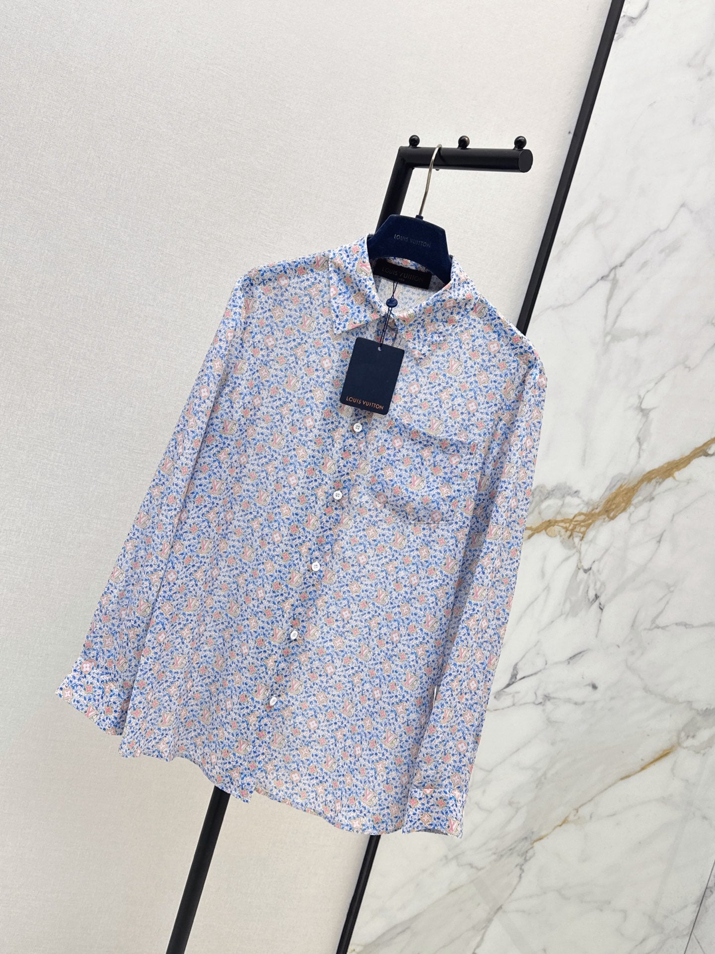 26SS NEW Logo Print Loose-fitting Morandi Color Shirt 🩵 Slightly Sheer