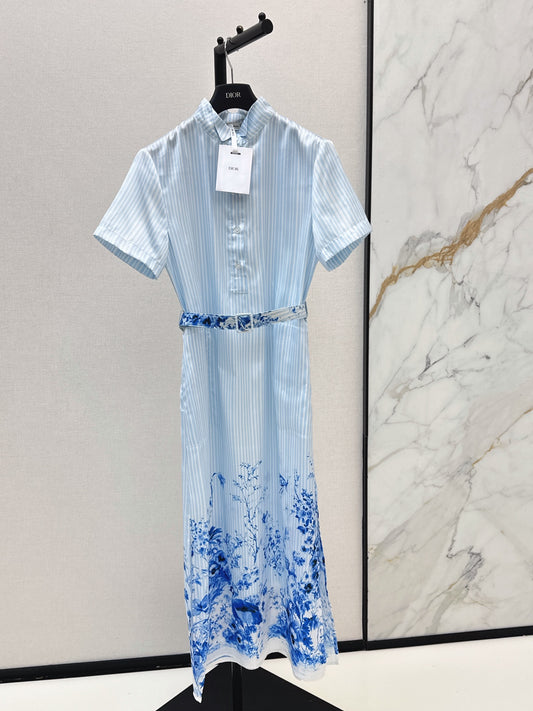26SS NEW Floral Pattern Long Striped Dress🩵