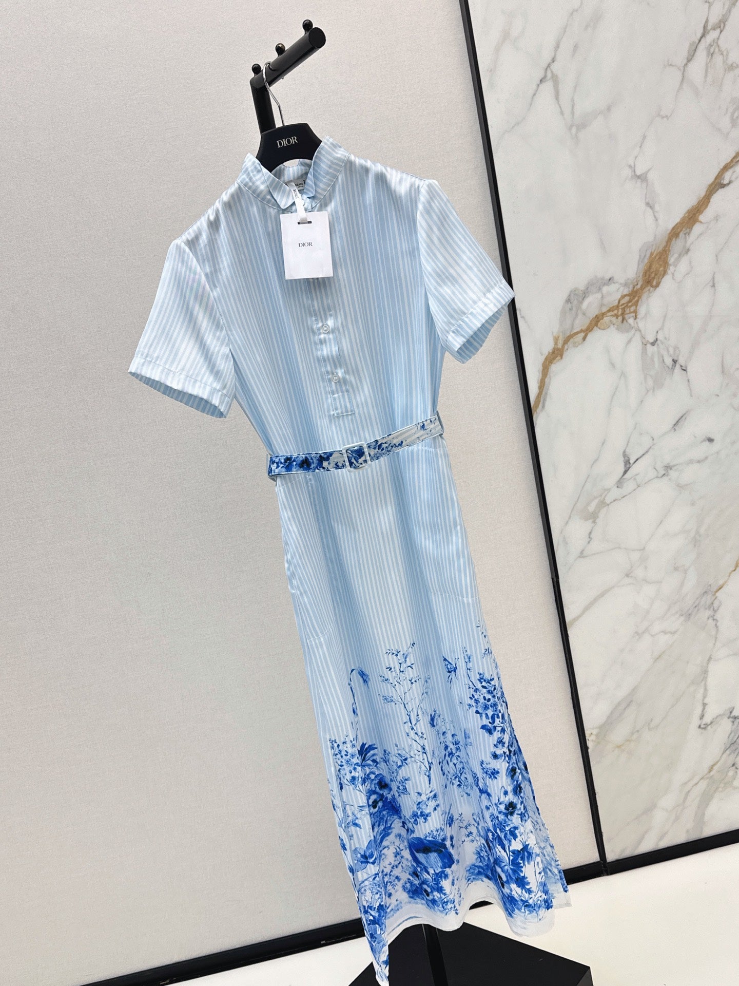 26SS NEW Floral Pattern Long Striped Dress🩵