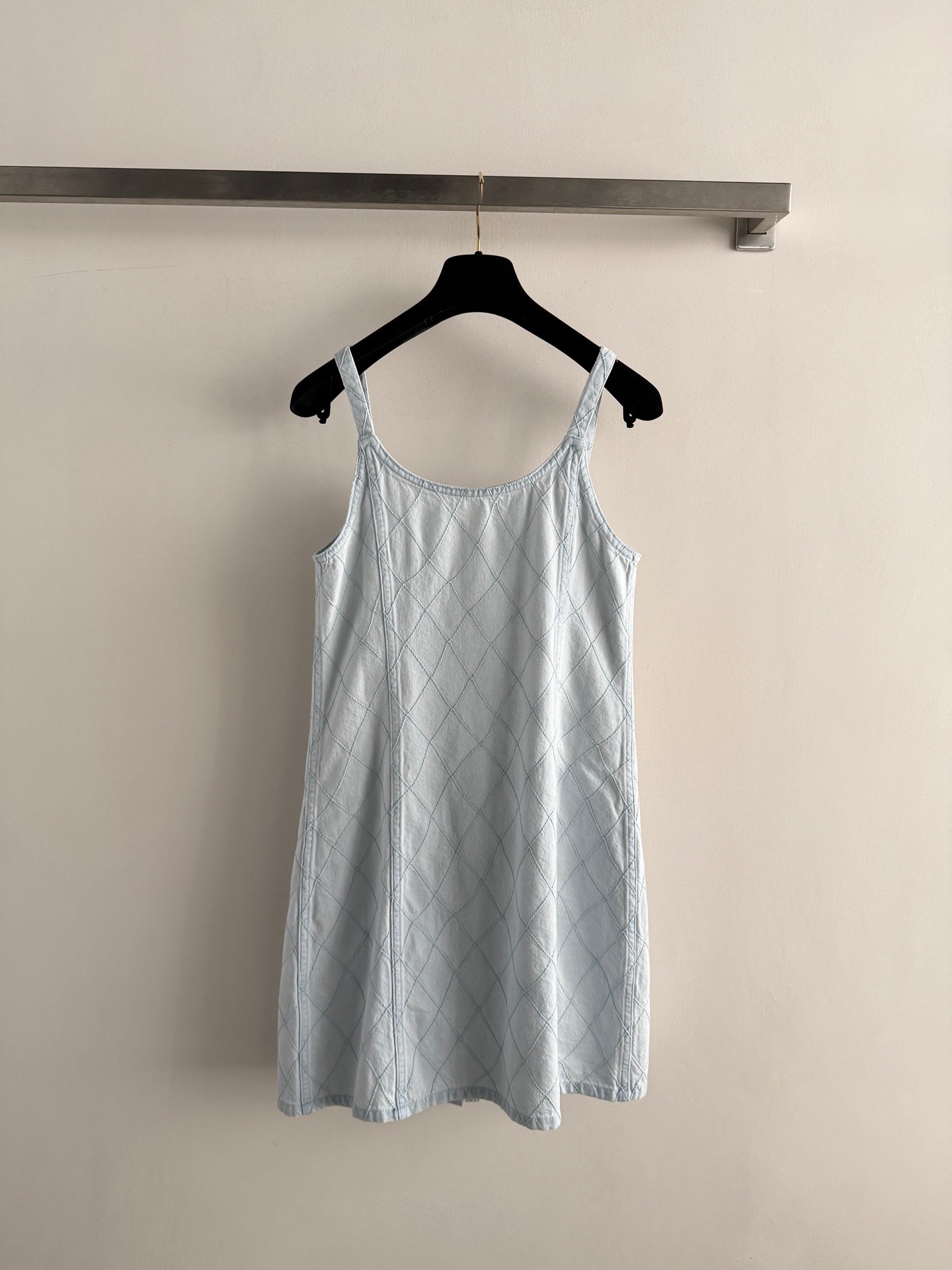 🔥Highest Quality🔥26SS NEW Beach Collection Light Blue Diamond Pattern Denim Suspender Dress