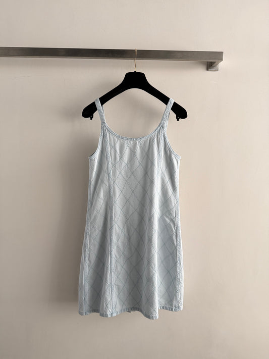 🔥Highest Quality🔥26SS NEW Beach Collection Light Blue Diamond Pattern Denim Suspender Dress