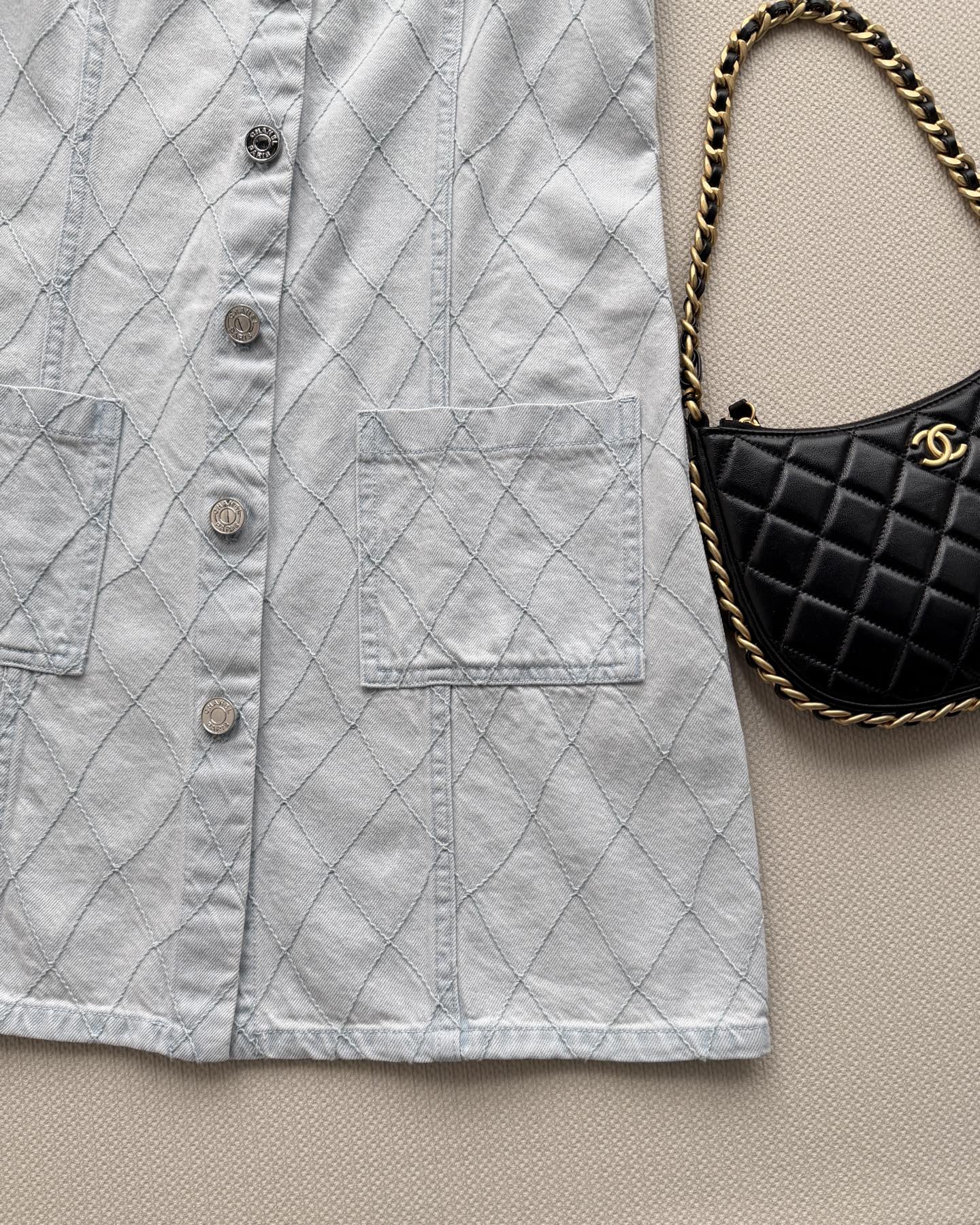 🔥Highest Quality🔥26SS NEW Beach Collection Light Blue Diamond Pattern Denim Suspender Dress