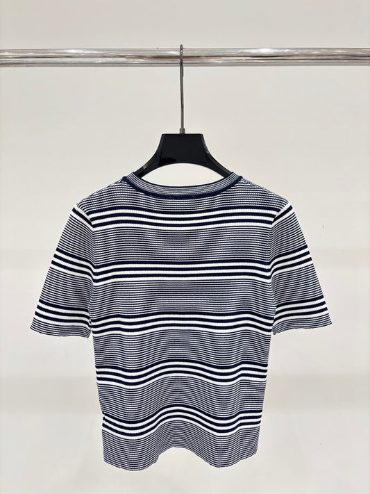 26SS NEW Crew Neck Casual Knit Short-Sleeve with 3D Logo and Striped Design