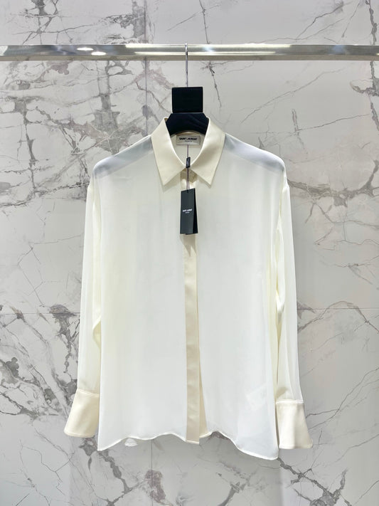 🔥HOT🔥26SS NEW Sheer Thin Collar Shirt with Concealed Buttons