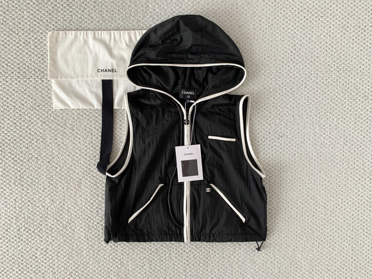 🔥Highest Quality🔥26SS NEW Beach Collection New Black and White Color Block Hooded Drawstring Vest