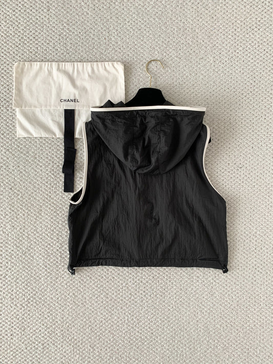 🔥Highest Quality🔥26SS NEW Beach Collection New Black and White Color Block Hooded Drawstring Vest